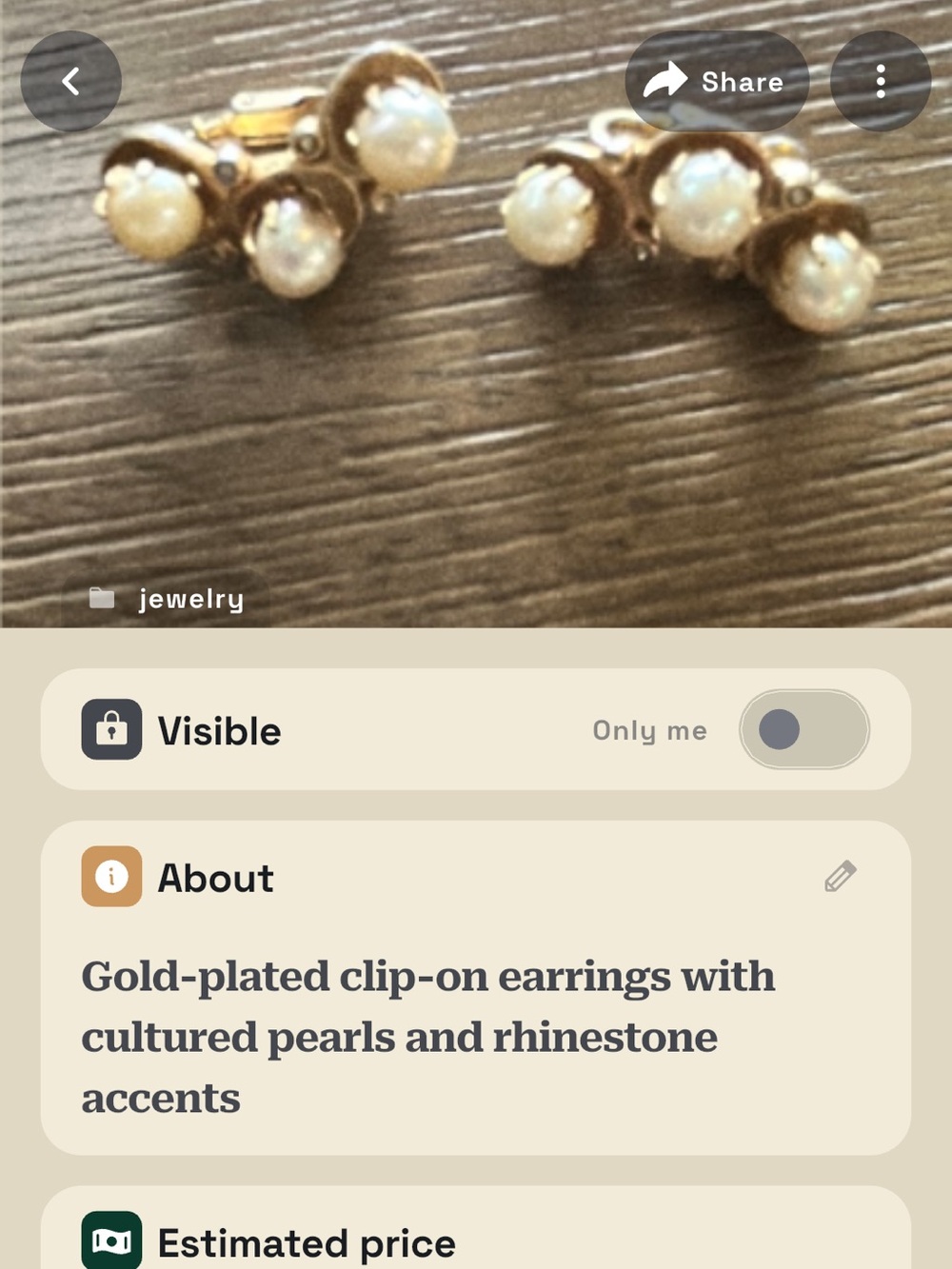 Vintage Gold Clip-On Earrings with White Pearls